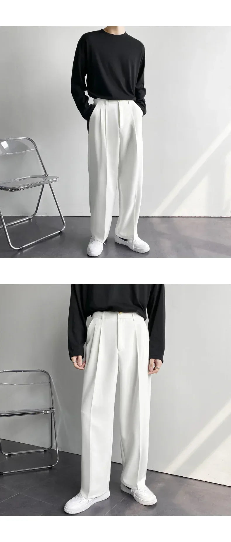 Men's White Baggy Wide Pants for Casual Spring Wear
