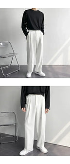 Men's White Baggy Wide Pants for Casual Spring Wear