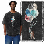 Printed Cotton Acid Washed Astronaut T-Shirt for Men