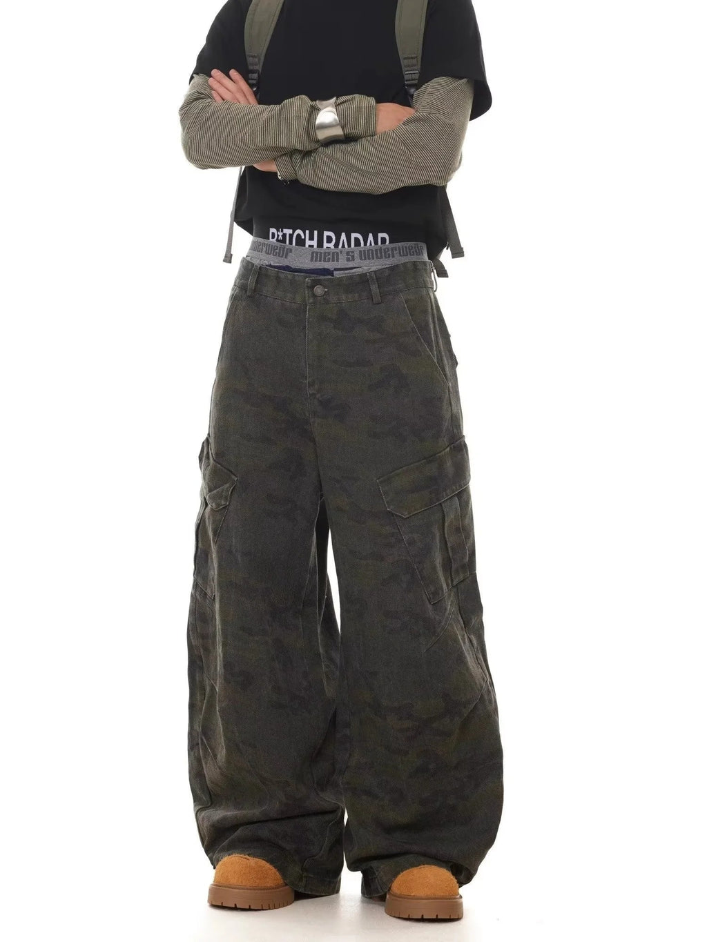Camouflage Denim Baggy Wide-leg Pants for Men