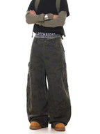 Camouflage Denim Baggy Wide-leg Pants for Men