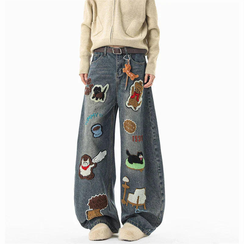 Y2K Streetwear Baggy Denim Jeans for Men in Blue