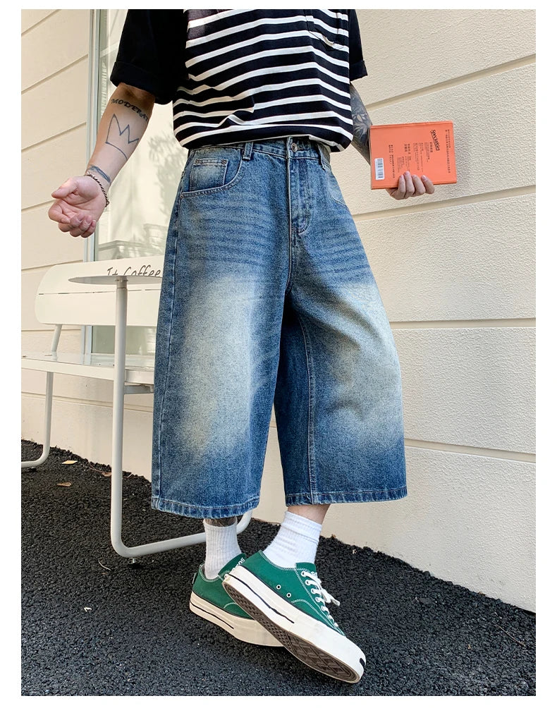 Men's Vintage High Waist Wide Leg Denim Jeans for Casual Wear