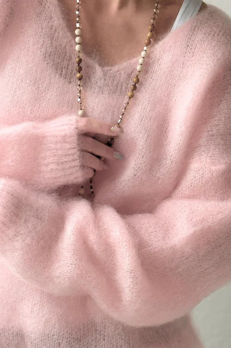 Light Pink Women's V Neck Pullover Sweater for Fall