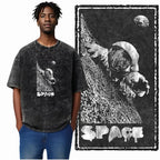 Printed Cotton Acid Washed Astronaut T-Shirt for Men