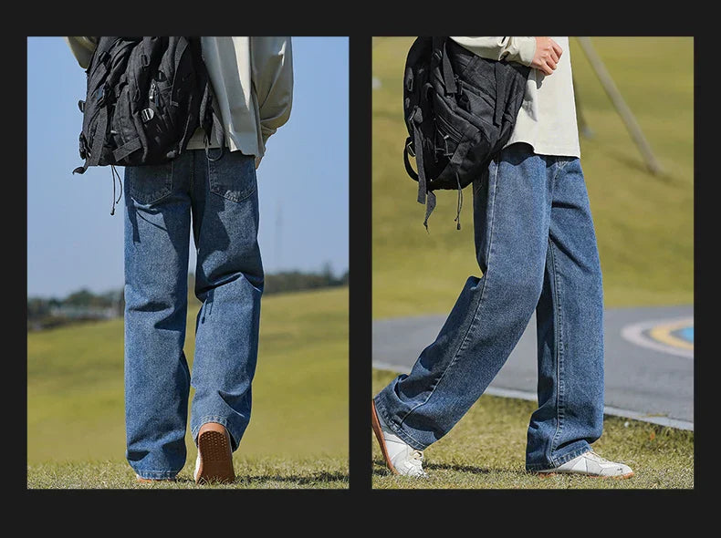 Loose Polyester Men's Jeans for Casual Spring and Autumn