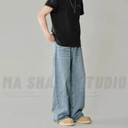 Men's Loose Denim Casual Jeans in Distressed Blue