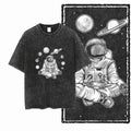 Printed Cotton Acid Washed Astronaut T-Shirt for Men
