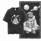 Printed Cotton Acid Washed Astronaut T-Shirt for Men