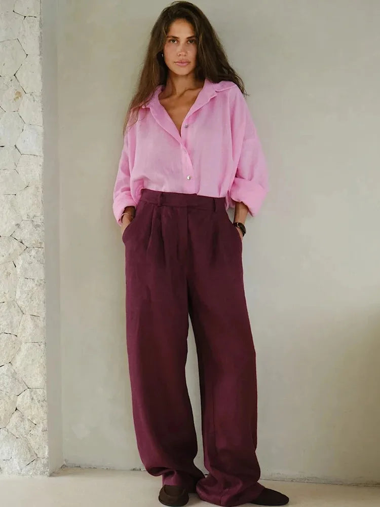 We.Fine Women's Cotton Long Sleeve Ruffled Blouse