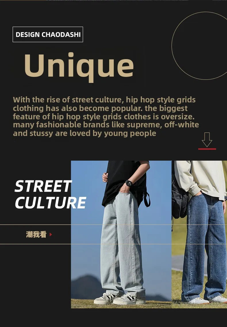 Loose Polyester Men's Jeans for Casual Spring and Autumn