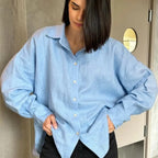 We.Fine Women's Cotton Long Sleeve Ruffled Blouse