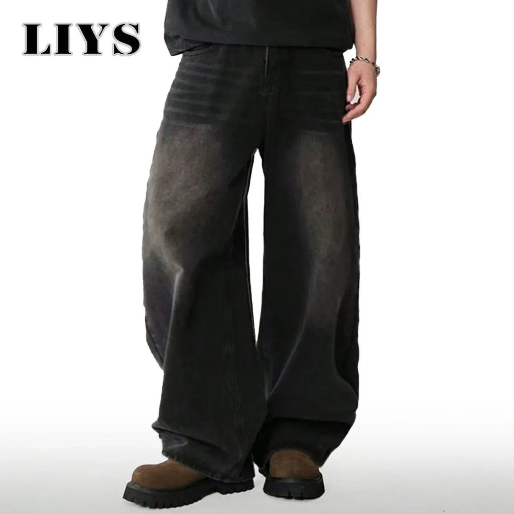 Loose Wide Leg Jeans for Men in Black and Gray