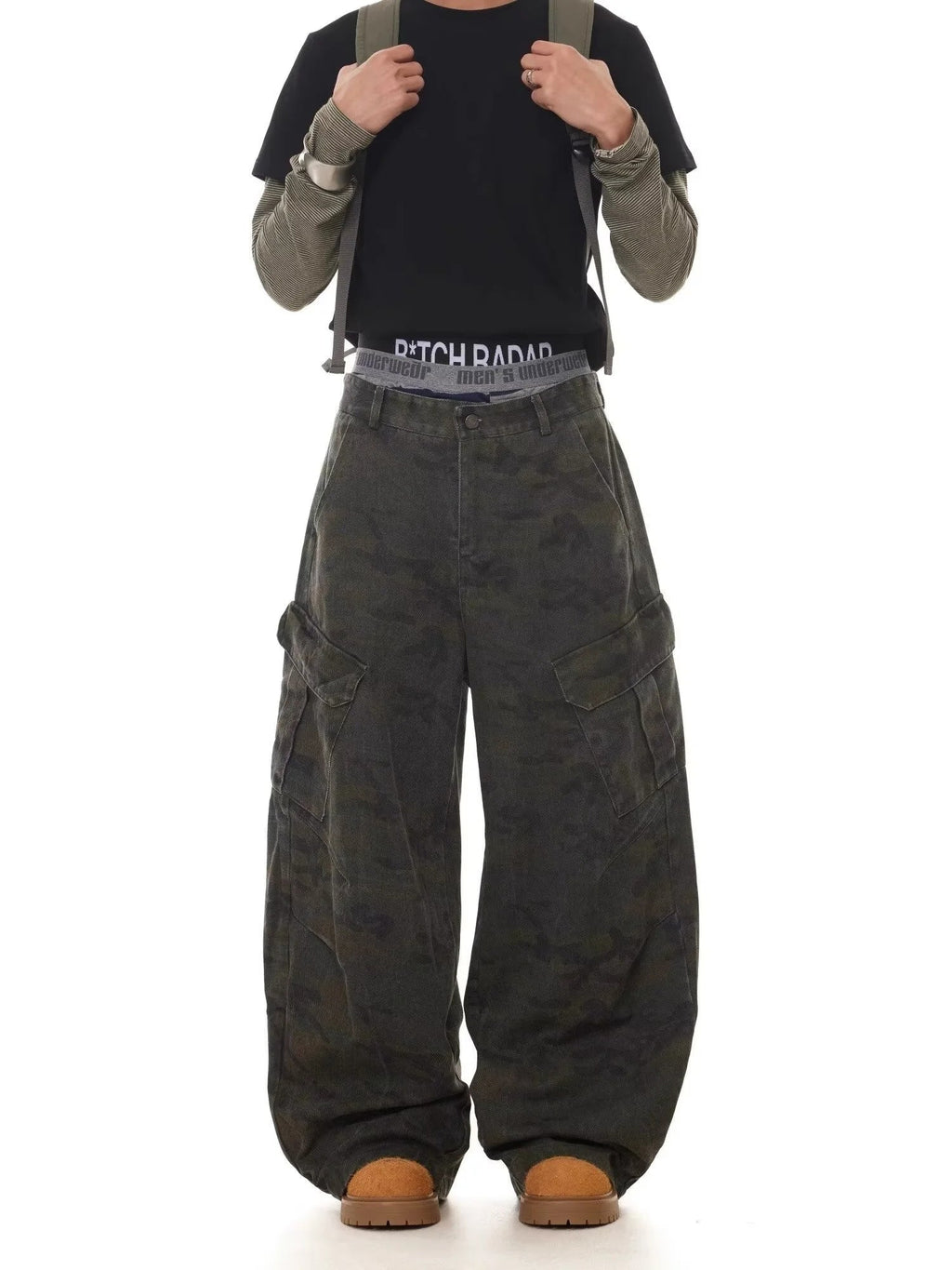 Camouflage Denim Baggy Wide-leg Pants for Men