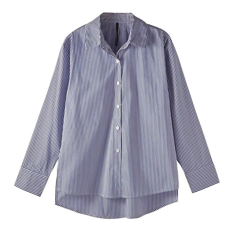 Striped Casual Blouse for Women - Long Sleeve Polyester