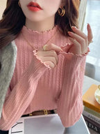 Women's Ruffled Pullover Sweater - Autumn Knitted Top