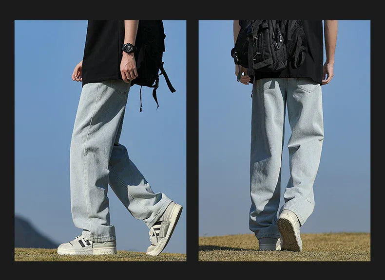 Loose Polyester Men's Jeans for Casual Spring and Autumn