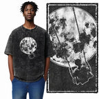 Printed Cotton Acid Washed Astronaut T-Shirt for Men