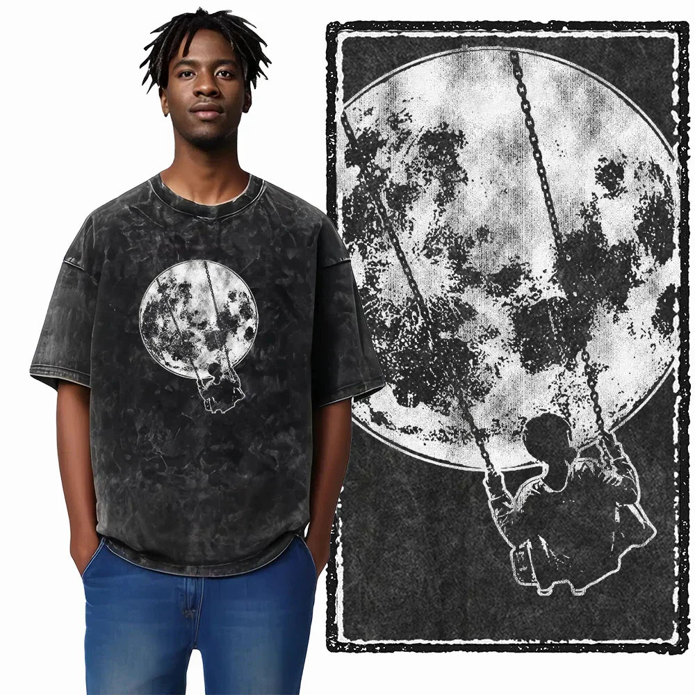 Printed Cotton Acid Washed Astronaut T-Shirt for Men