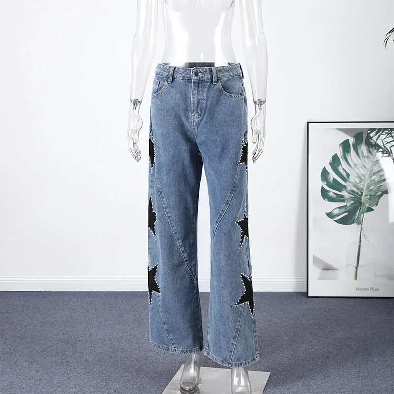 Blue High Waist Wide Leg Jeans for Women