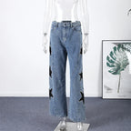 Blue High Waist Wide Leg Jeans for Women