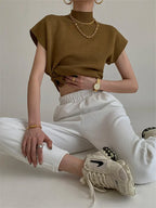 Solid Knitted Vest Shirt for Women - Elegant Casual Top
