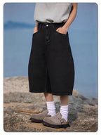 Baggy Wide Leg Black Denim Shorts for Spring and Summer