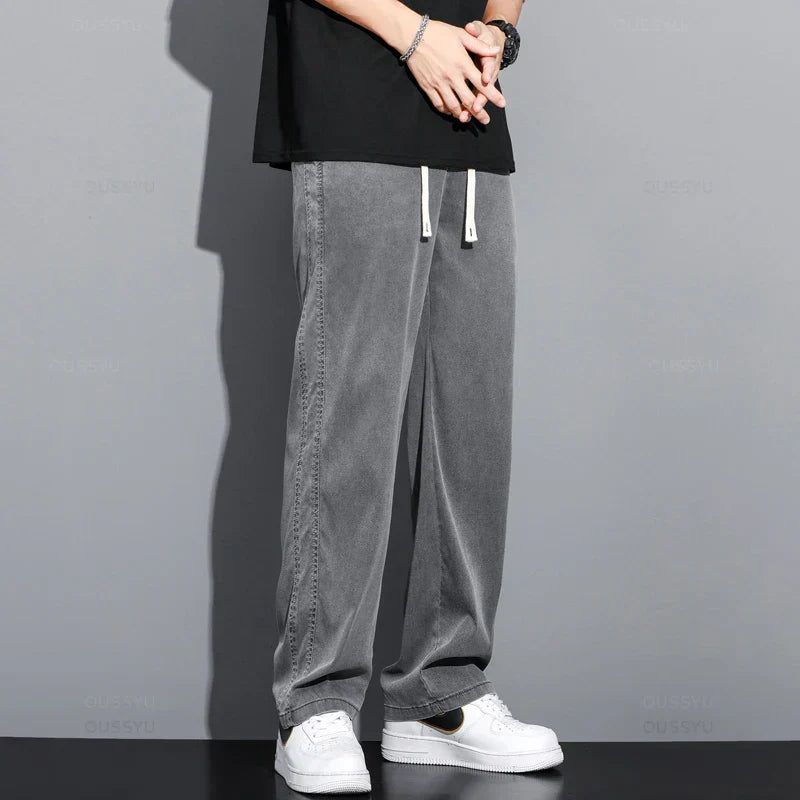 Men's Summer Loose Lyocell Jeans with Drawstring Waist