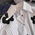 White Striped Long Sleeve Blouse for Office Women
