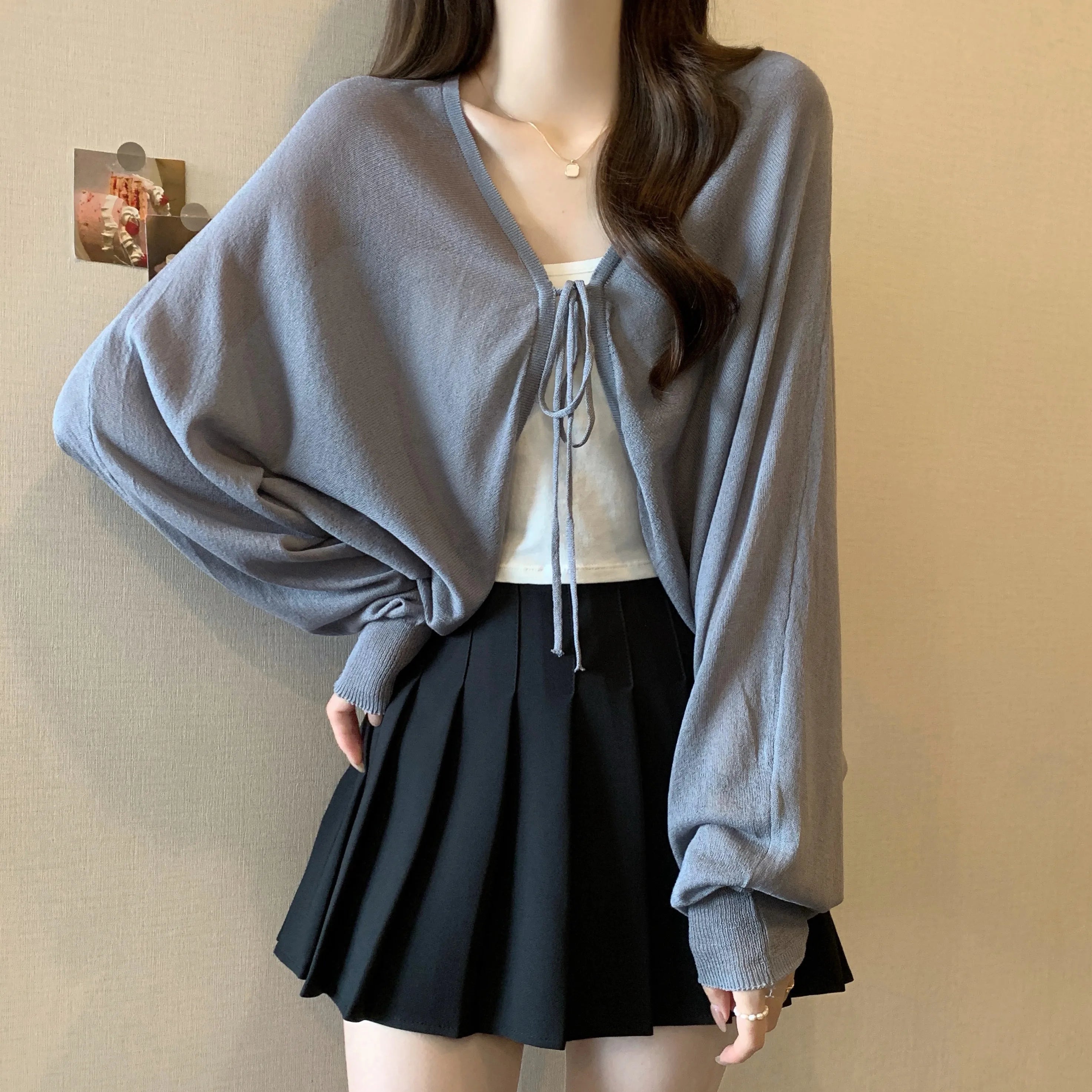 Black Ice Silk Summer Cardigan for Women - Large Size