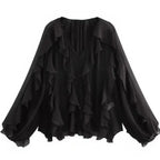 Elegant Women's V-neck Chiffon Blouse with Ruffles