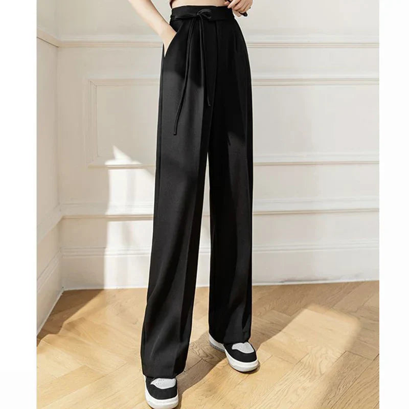 Chic High Waisted Lace Up Straight Leg Pants for Women