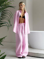 Chic Women's Cotton-Linen Two-Piece Set for Office Wear