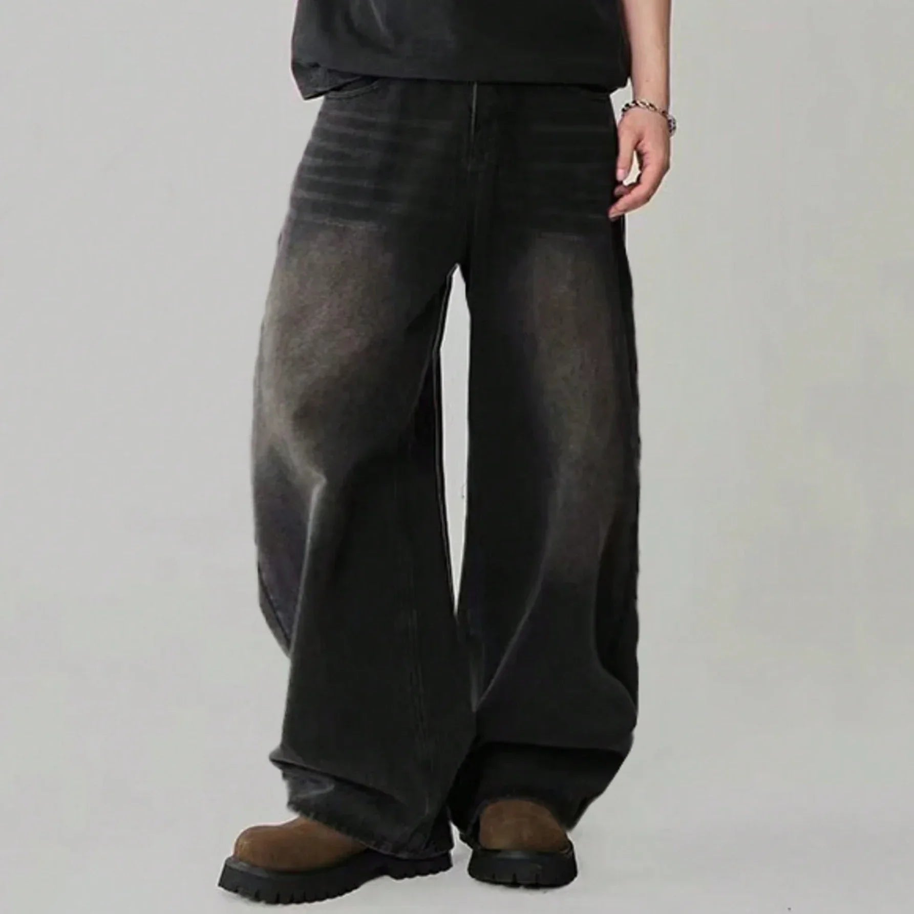 Loose Wide Leg Jeans for Men in Black and Gray