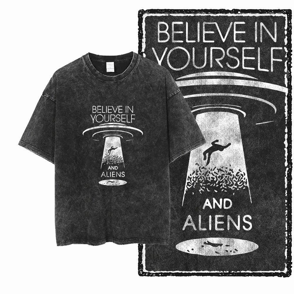 Printed Cotton Acid Washed Astronaut T-Shirt for Men