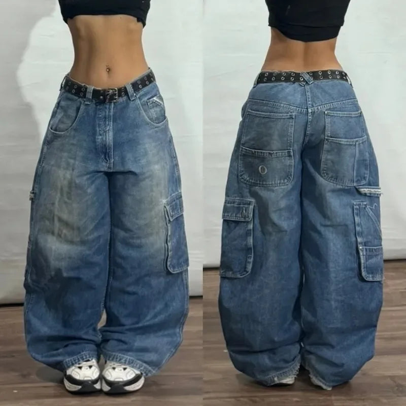 Geometric Pattern Embroidered Wide-leg Jeans for Women