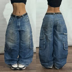 Geometric Pattern Embroidered Wide-leg Jeans for Women