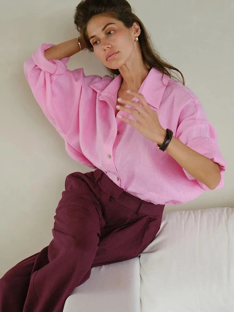 We.Fine Women's Cotton Long Sleeve Ruffled Blouse