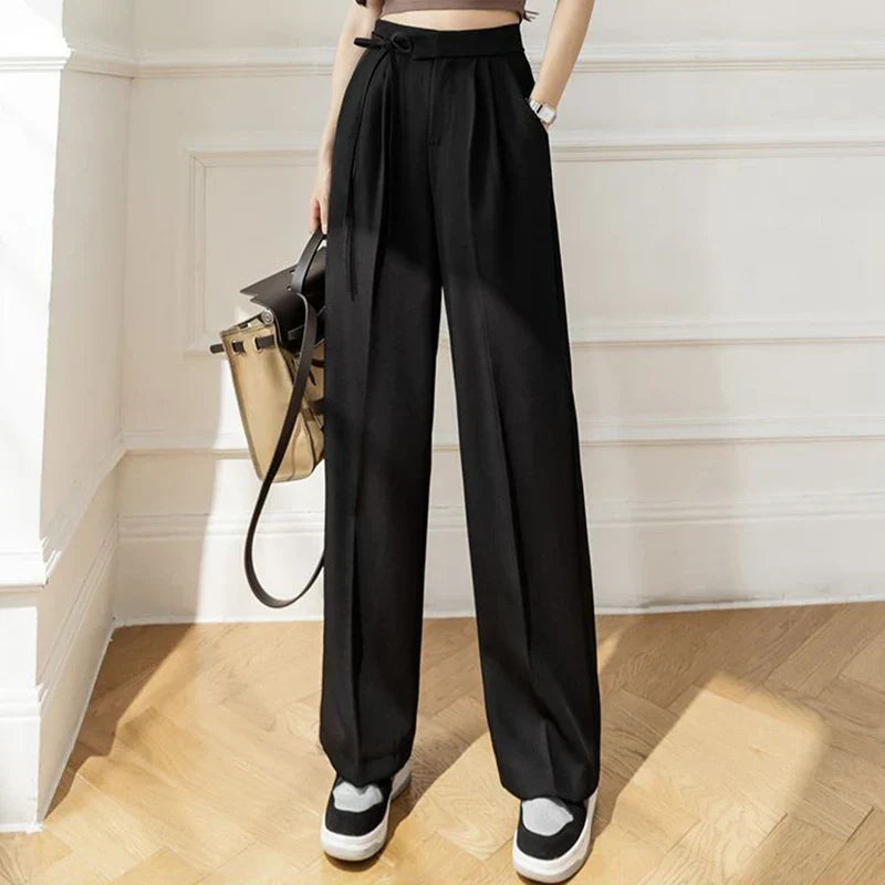 Chic High Waisted Lace Up Straight Leg Pants for Women