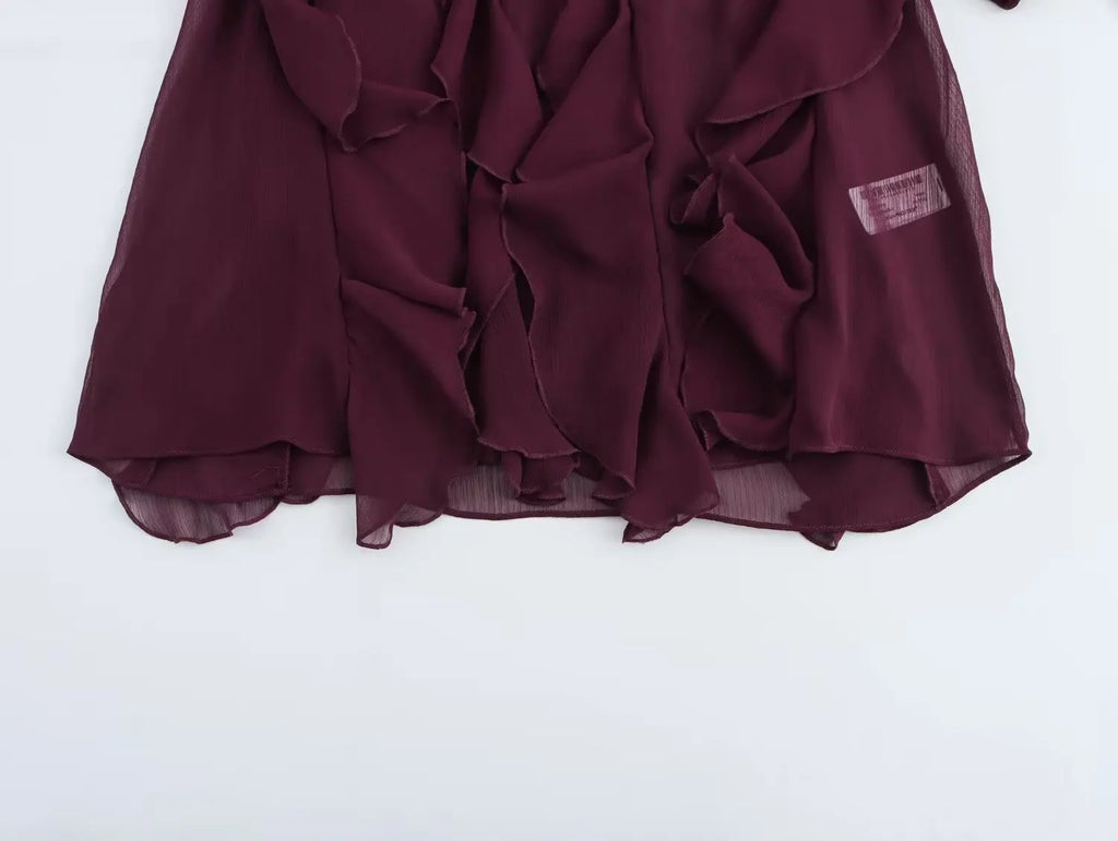 Elegant Women's V-neck Chiffon Blouse with Ruffles