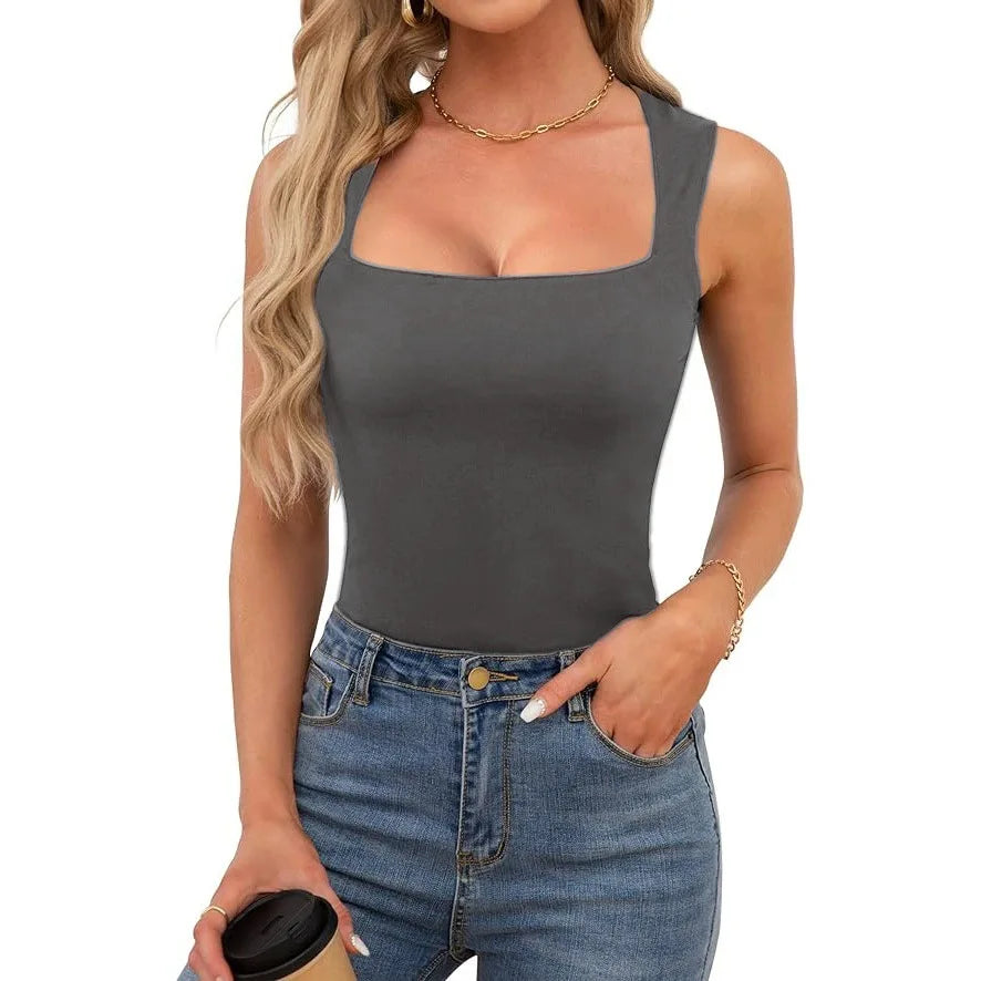 Slimming Square Neck Sleeveless T-Shirt for Women