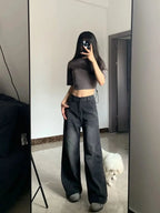 Y2K High Waist Baggy Women's Jeans in Black Gray