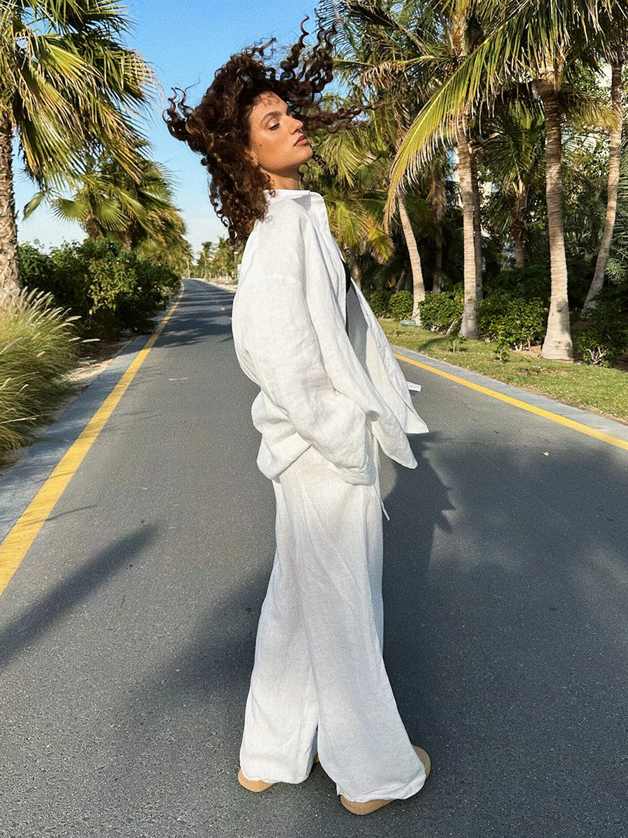 Chic Women's Cotton-Linen Two-Piece Set for Office Wear