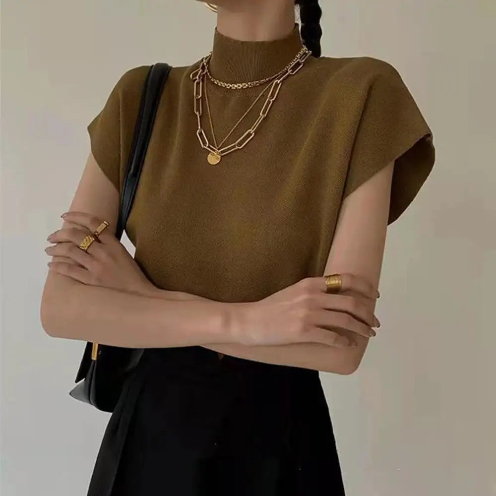 Knitted Women's Short Sleeve Vest Sweater Blouse