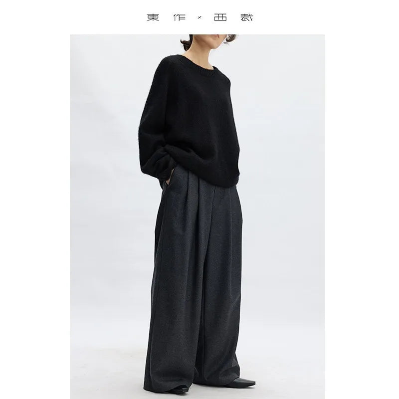 Wool Wide-Leg Trousers for Women - Casual Party Pants