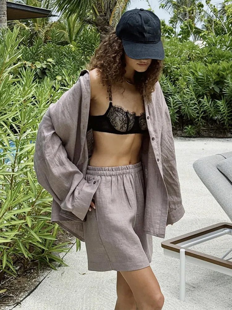 Chic Women's Cotton-Linen Two-Piece Set for Office Wear