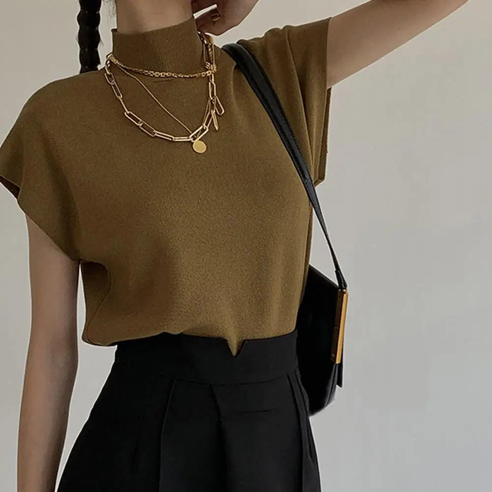 Knitted Women's Short Sleeve Vest Sweater Blouse