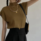 Knitted Women's Short Sleeve Vest Sweater Blouse