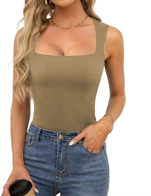Slimming Square Neck Sleeveless T-Shirt for Women