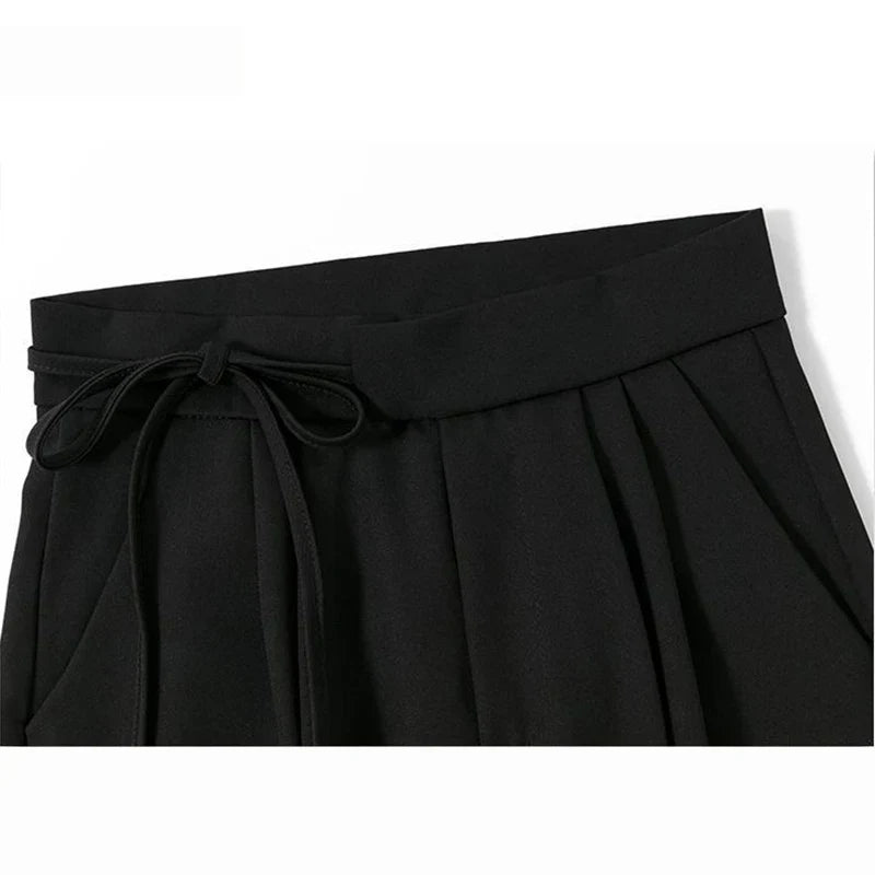 Chic High Waisted Lace Up Straight Leg Pants for Women